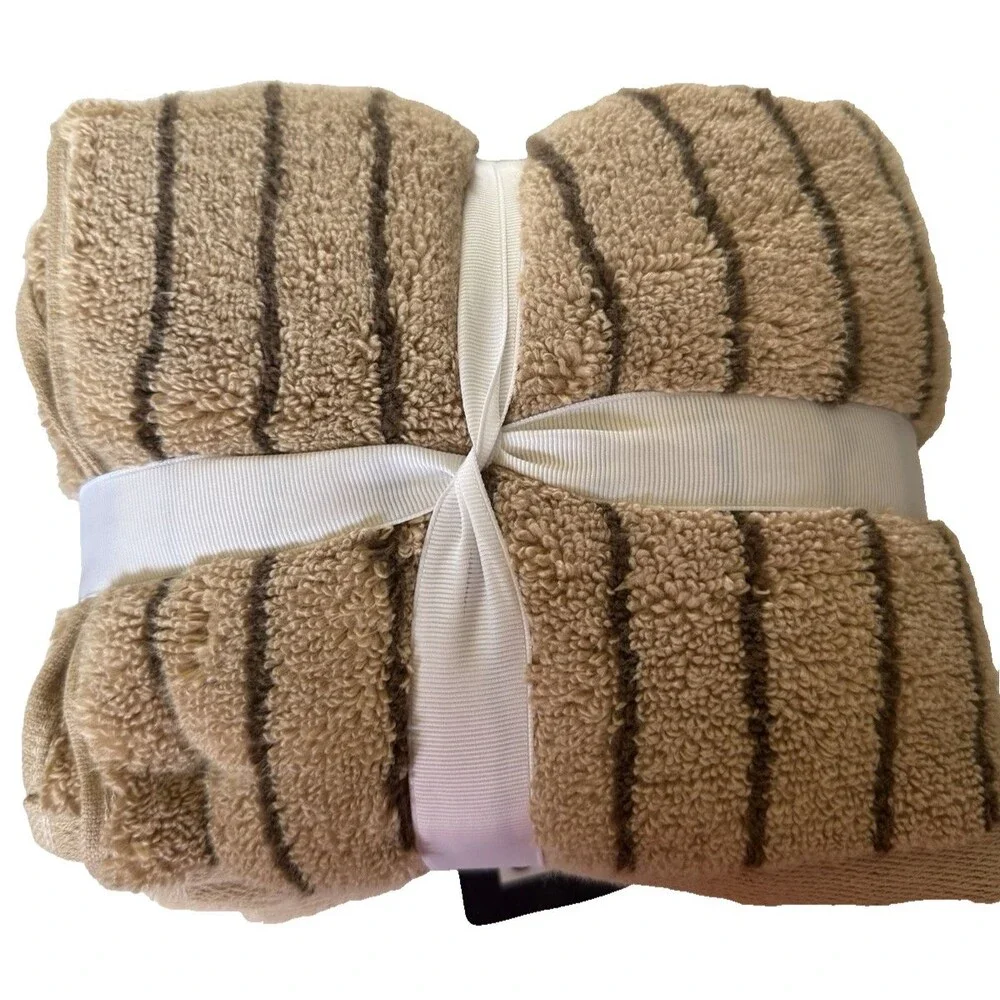 Brooks Brothers Hand Towels Set of 2 Thick Plush Luxury Cafe Au Lait Brown